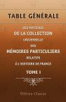 Table générale des matières de la Collection universelle des mémoires particuliers relatifs à l'histoire de France. Tome I